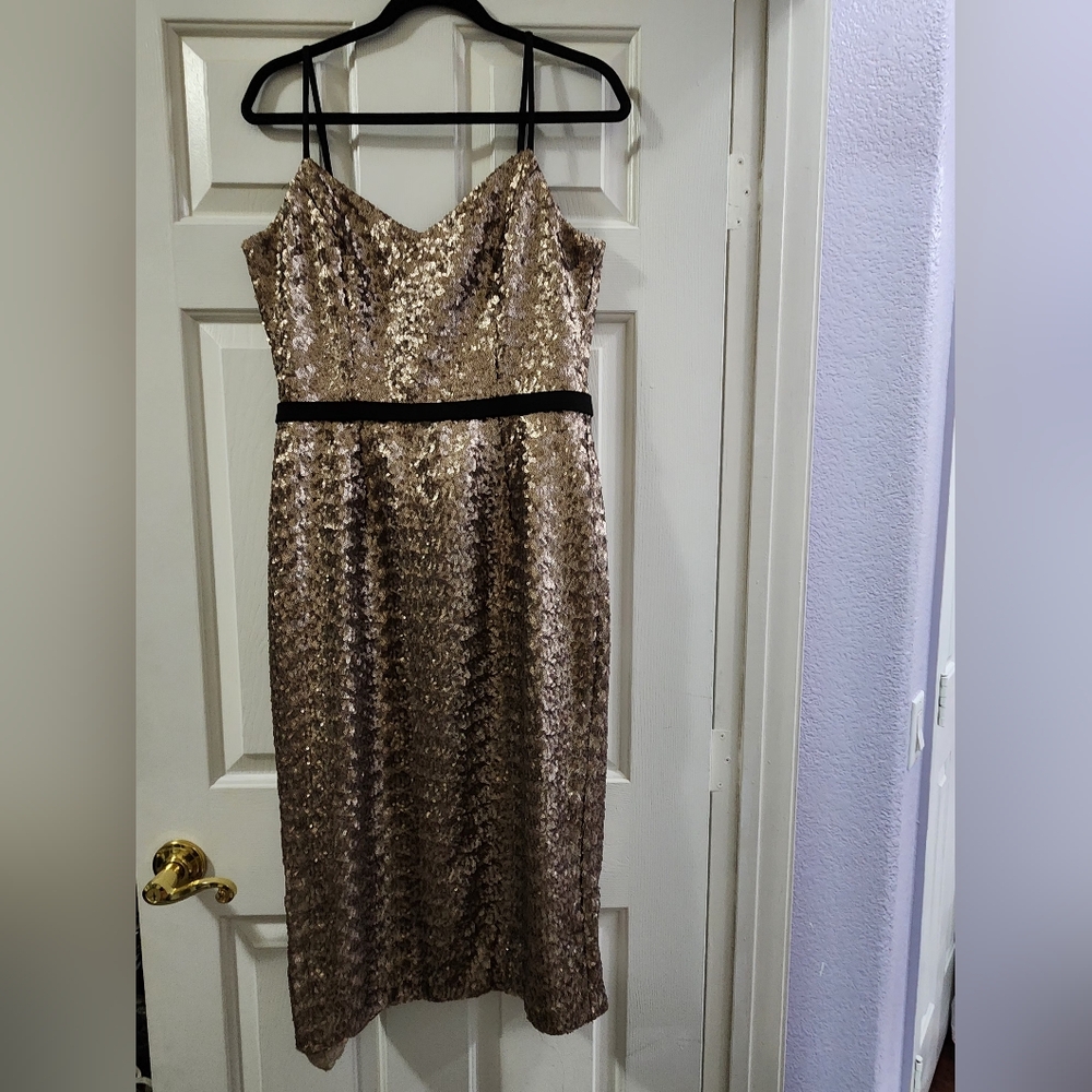 Dress the Population Brown and Cream Sheath Midi Dress
